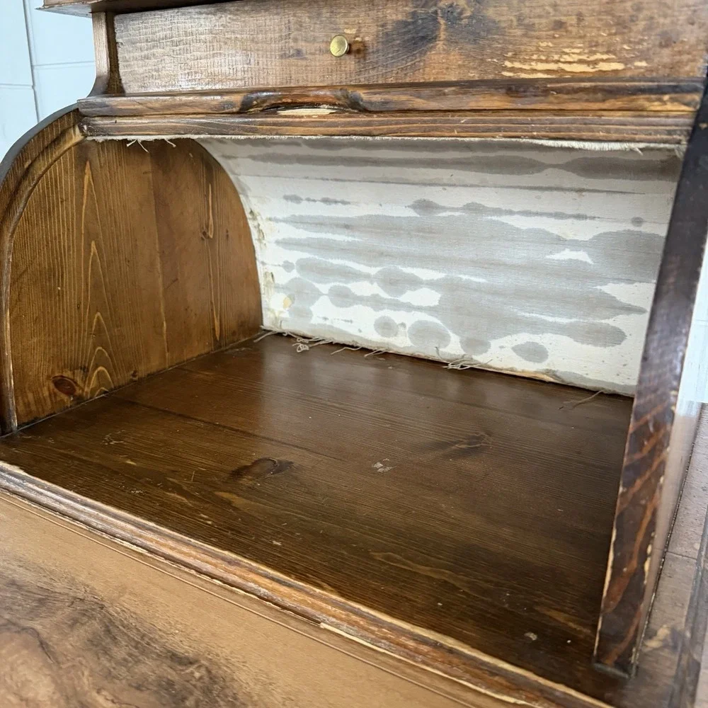 VTG XL Roll top Bread Box W/Drawer Cottagecore Rustic Farm Prairie Kitchen *Flaw